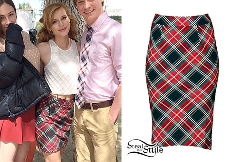 Bella Thorne: Red & Navy Plaid Skirt