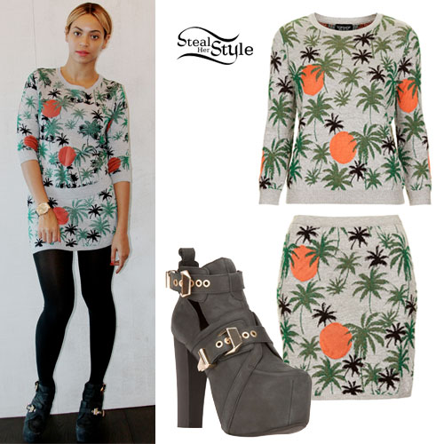 Beyonce: Palm Tree Sweater & Skirt