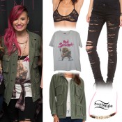 Demi Lovato: Army Jacket, Ripped Jeans | Steal Her Style