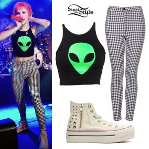 Hayley Williams: Alien Crop Top, Gingham Pants | Steal Her Style