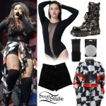 Jesy Nelson: Mesh Bodysuit, Checked Shirt