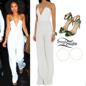 Leigh Anne Pinnock: White Jumpsuit, Green Sandals | Steal Her Style