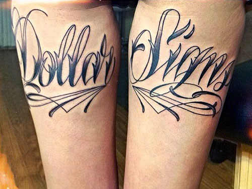 Melissa Marie Green Dollar Signs thigh tattoo