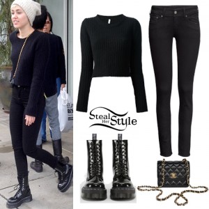 Miley Cyrus: Cropped Sweater, Black Jeans | Steal Her Style