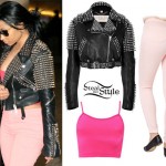 Nicki Minaj: Studded Jacket, Light Pink Jeans