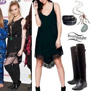 Perrie Edwards: Black Lace Dress Outfit | Steal Her Style