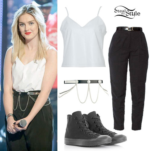 Perrie Edwards: White Cami, Black Pants
