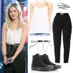 Perrie Edwards: White Cami, Black Pants