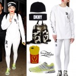 Rita Ora: DKNY Long Sleeve Top & Leggings