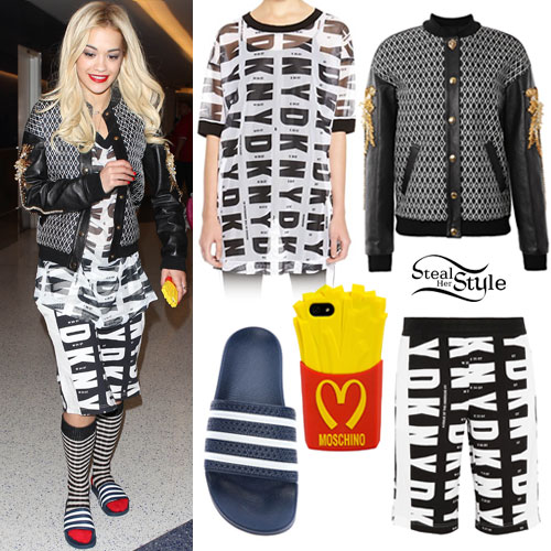 Rita Ora: DKNY Print Tunic & Shorts | Steal Her Style