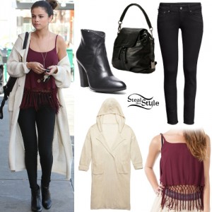 Selena Gomez: Fringe Tank, Long Cardigan | Steal Her Style