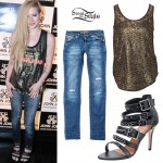 Avril Lavigne: John John Denim Outfit