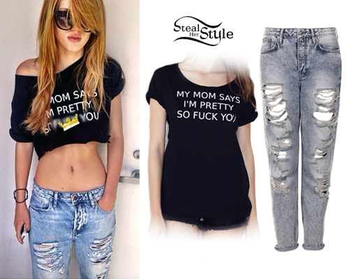 Bella Thorne: My Mom Tee, Ripped Jeans
