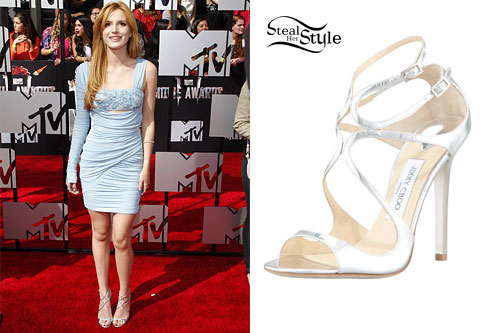 Bella Thorne: Silver Strappy Sandals