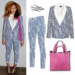 Beyoncé: Navy and White Print Suit