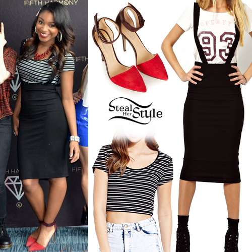 Normani Kordei: Striped Top, Suspenders Skirt | Steal Her Style