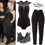 Perrie Edwards: Lace Bodysuit, Black Pants