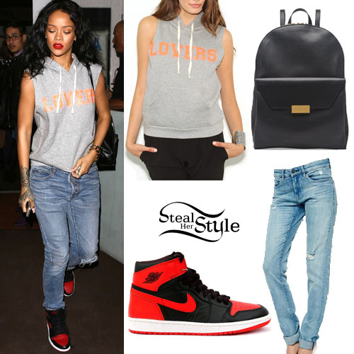 Rihanna: Sleeveless Hoodie, Leather Backpack