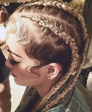 Rita Ora Straight Ash Blonde Braids, Cornrows, Dark Roots, Sideburns ...