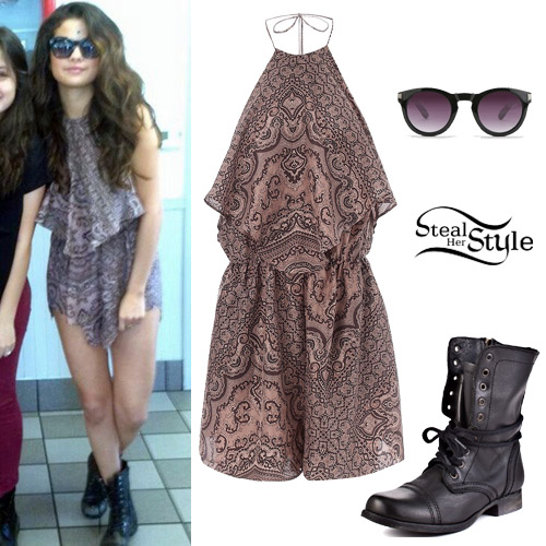 Selena Gomez: Paisley Playsuit Outfit | Steal Her Style