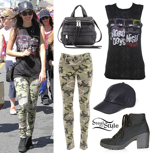 Victoria Justice: Beatles Tee, Camouflage Jeans