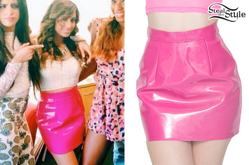 Ally Brooke: Pink Vinyl Mini Skirt