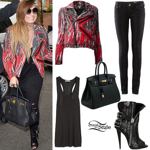 Demi Lovato: Printed Jacket, Black Jeans