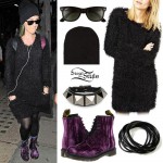 Katy Perry: Fuzzy Dress, Purple Velvet Boots