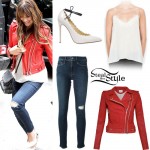 Lea Michele: Red Leather Jacket, White Cami