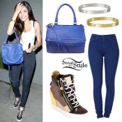 Madison Beer: Blue Bag, Wedge Sneakers | Steal Her Style