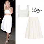 Pixie Lott: White Bralet & Pleated Midi Skirt