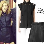 Sydney Sierota: Lace Bouse, Leather Skirt