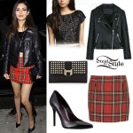 Victoria Justice: Tartan Skirt, Leather Jacket