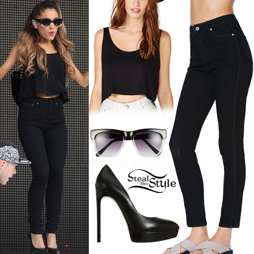Ariana Grande: Black Crop Tank & Jeans | Steal Her Style