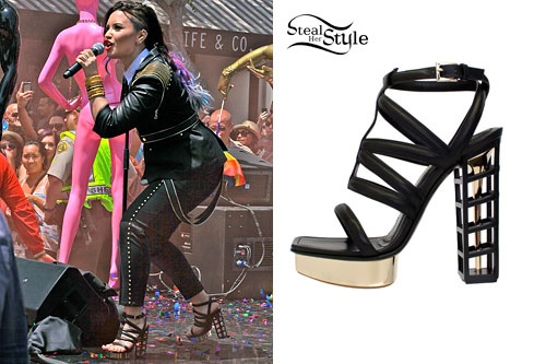 Demi Lovato: Cage Heel Strappy Sandals