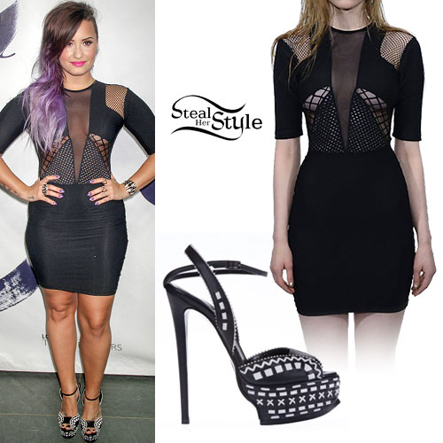 Demi Lovato: Mesh Panel Dress, Stitched Sandals