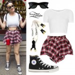 Katy Perry: Plaid Short, Chanel Suspenders