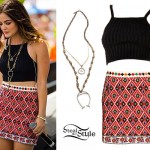 Lucy Hale: Rib Crop Top, Embroidered Skirt