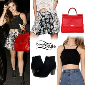 Lucy Hale: Rib Crop Top, Floral Skirt | Steal Her Style