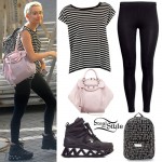 Miley Cyrus: Stripe Tee, Black Leggings