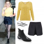 Perrie Edwards: Yellow Sweater, Satin Skort