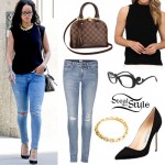 Rihanna: Rip Skinny Jeans, Black Suede Pumps