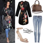 Rihanna: Floral Coat, Ripped Skinny Jeans
