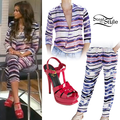 Zendaya: Stripe Print Blouse & Trousers
