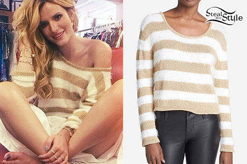Bella Thorne: Gold & White Stripe Sweater