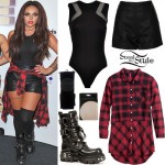 Jesy Nelson: Mesh Bodysuit, Leather Shorts