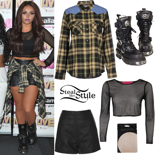 Jesy Nelson: Mesh Top, Leather Shorts