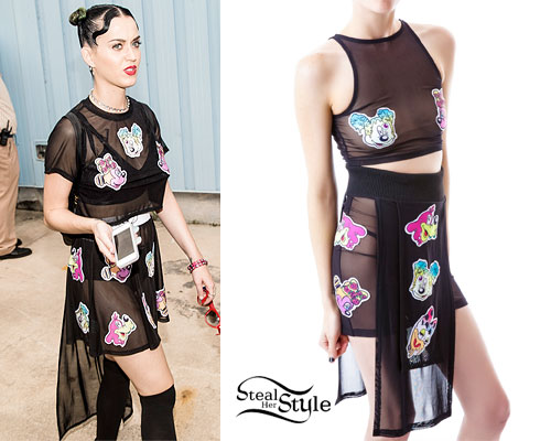 Katy Perry: Mesh Cartoon Print Top & Skirt