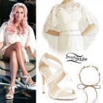 Kesha: Ivory Lace Cape, Tie Sandals