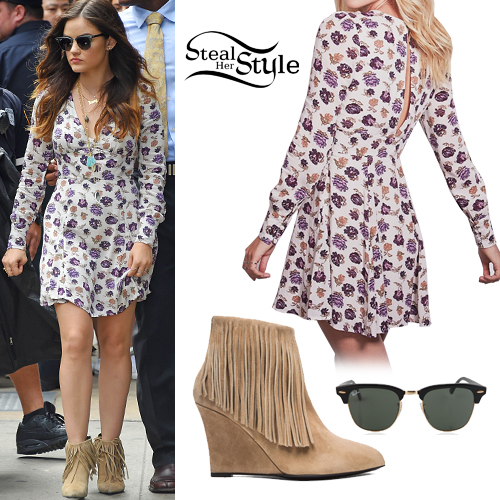 Lucy Hale: Floral Dress, Fringe Booties | Steal Her Style